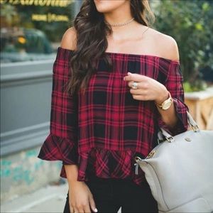Sanctuary Julia Black & Red Plaid Top
